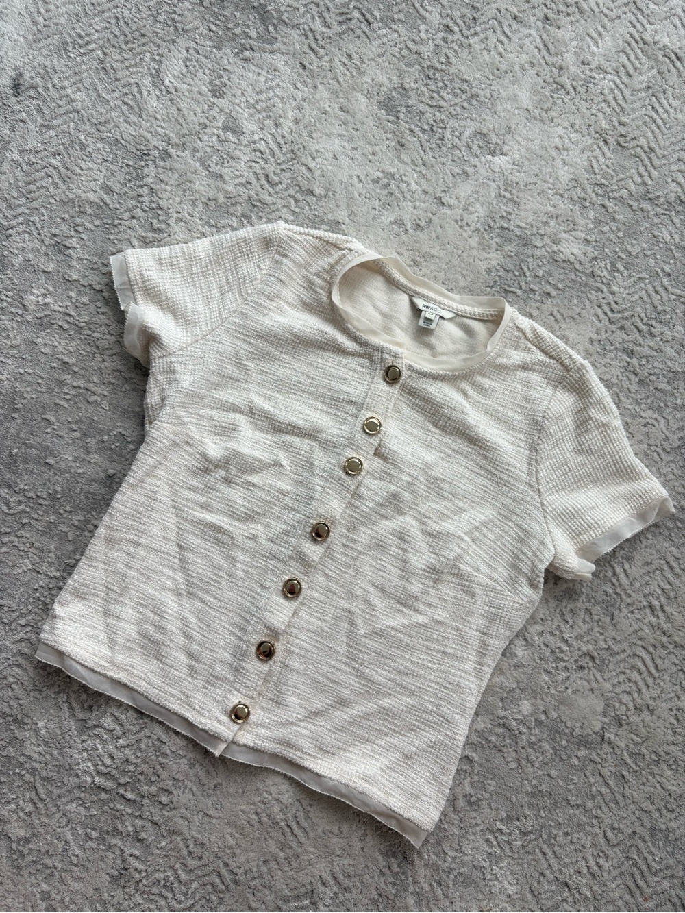 Beige Short Sleeve Top with Gold Buttons